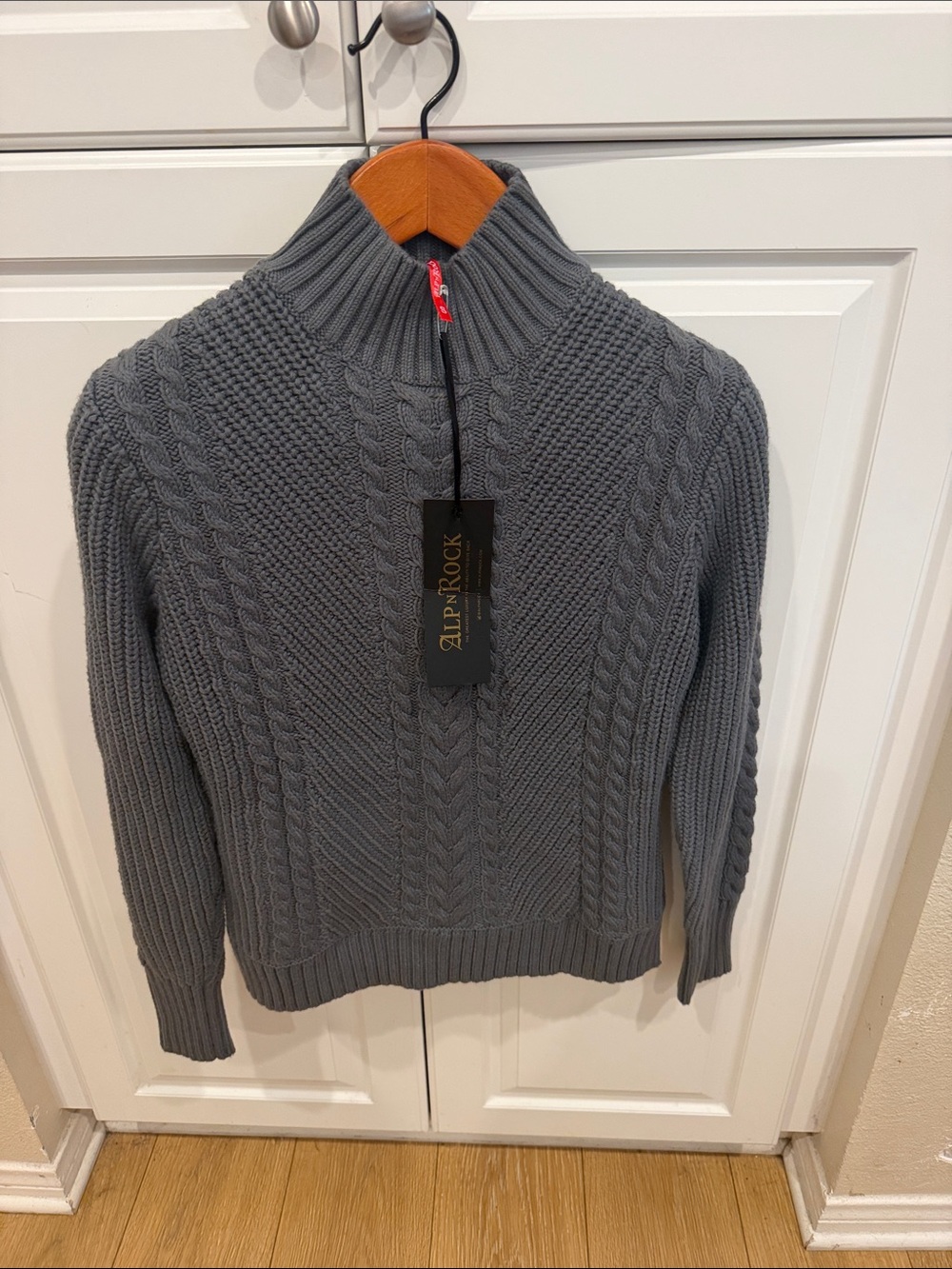 Alp N Rock Men’s Slate Gray Cable Zip Mock Neck Sweater